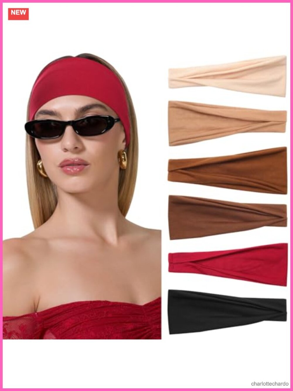6 Pack Wide Stretchy Non-Slip Workout Headbands 95% Polyester 5% Spandex